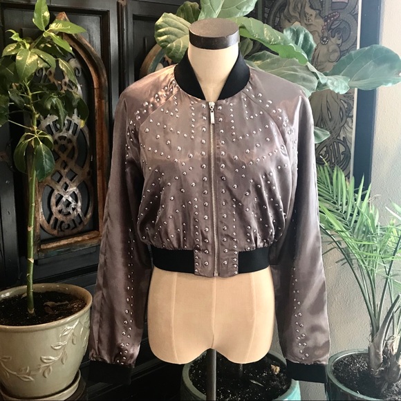 Layla ASOS studded metallic satin bomber jacket - Picture 3 of 8